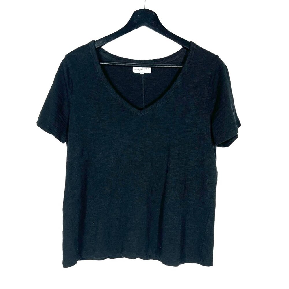Soma Wknd Black Short Sleeve V Neck Modal Cotton Top Medium